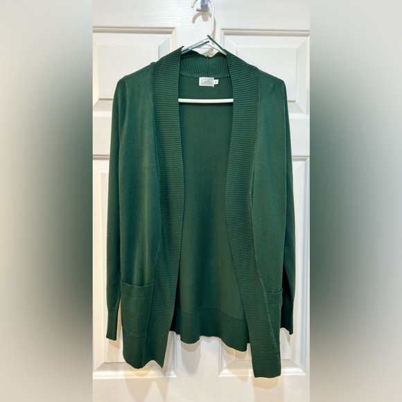 Women's Holiday Green Cardigan Light Weight Open Front With Pockets Size M - Picture 1 of 6
